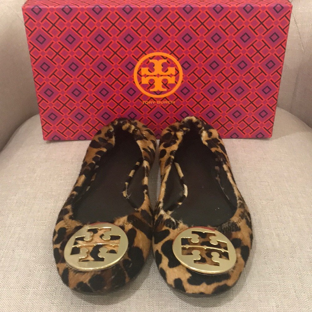 Tory Burch Leopard-Print Calf Hair Reva Flats